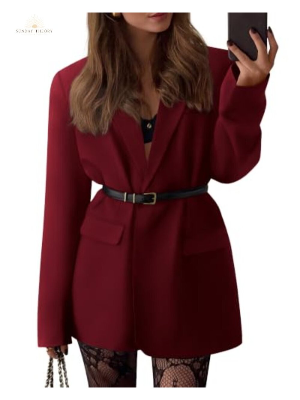 Oversized Open Front Blazer Notched Lapel One Button Business Casual